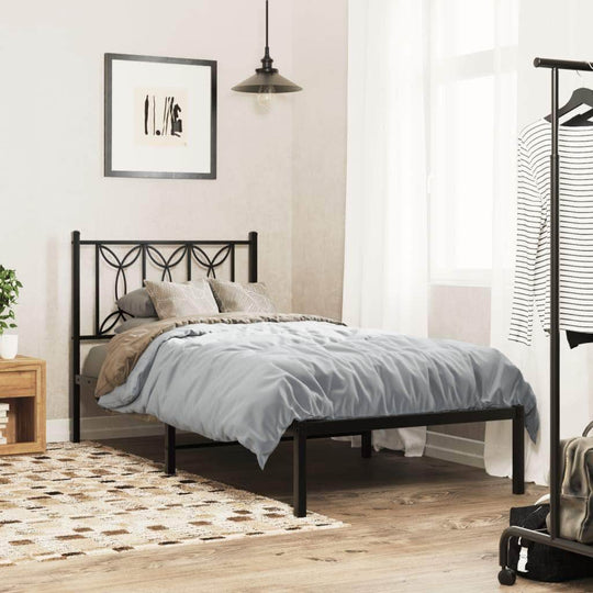 Metal Bed Frame with Headboard Black\White | Metal finish