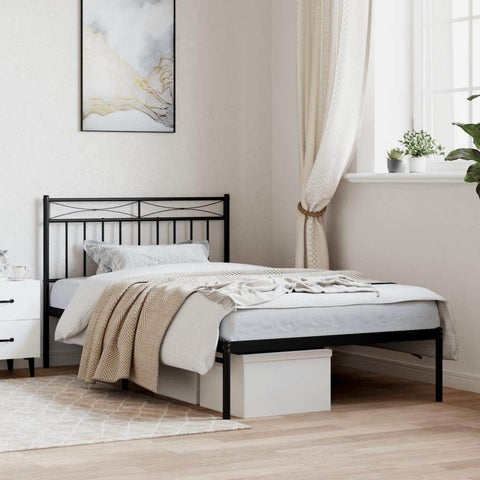 Metal Bed Frame with Headboard & Footboard -Black/White