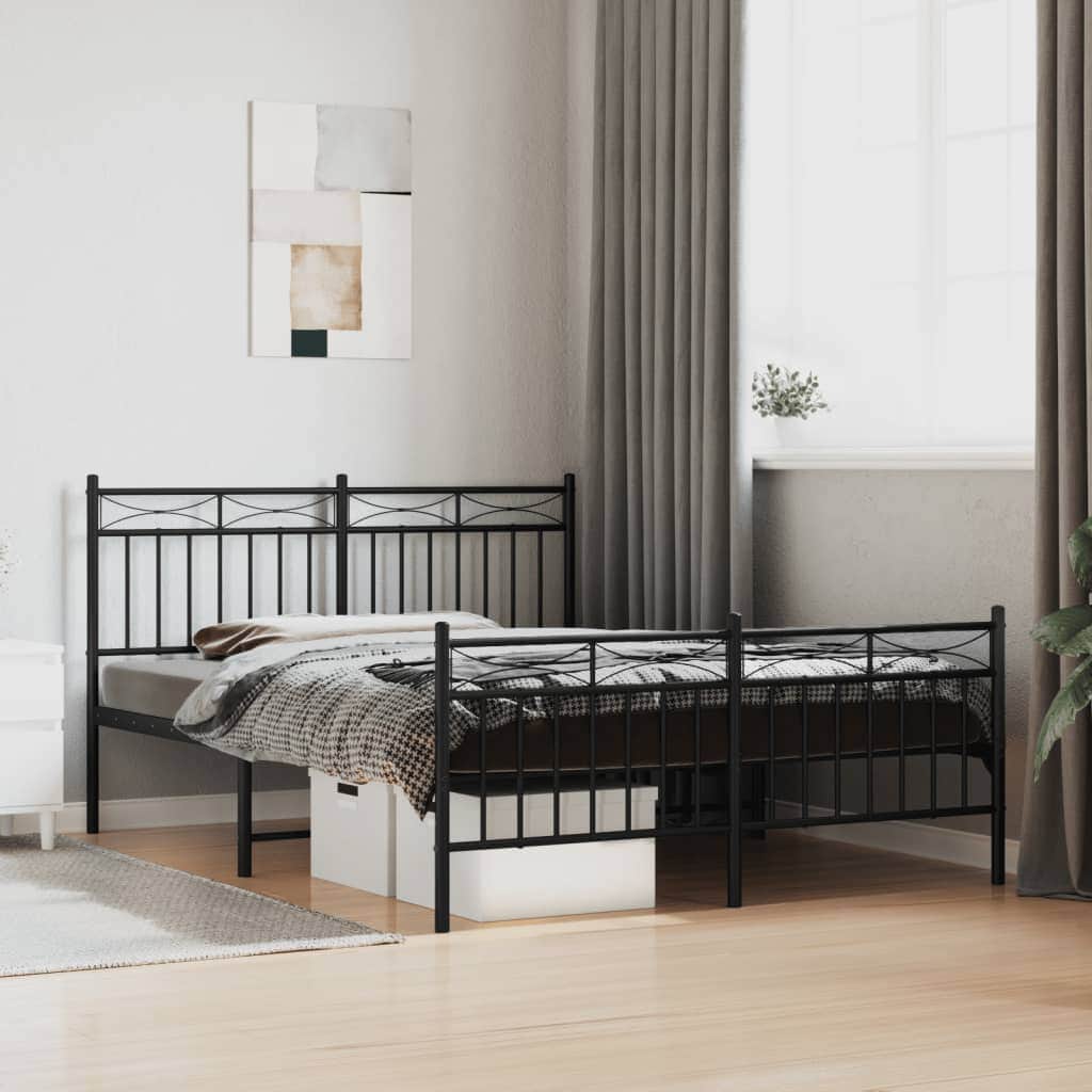 Metal Bed Frame with Headboard & Footboard -Black/White