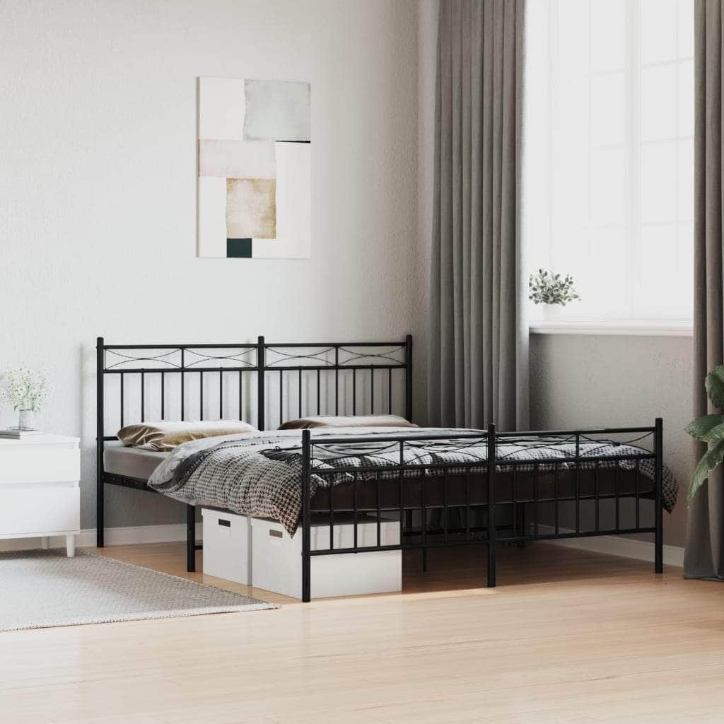 Metal Bed Frame with Headboard & Footboard -Black/White