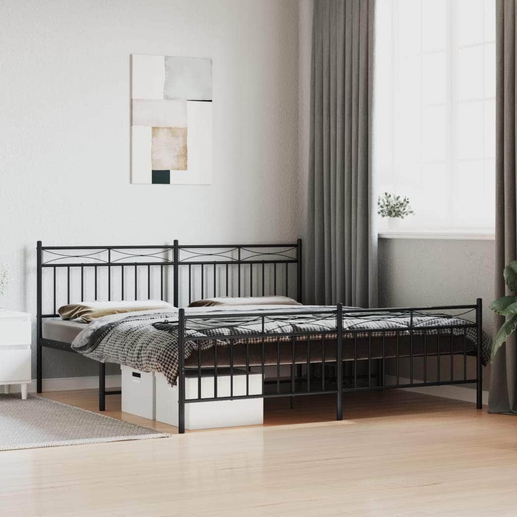 Metal Bed Frame with Headboard & Footboard -Black/White