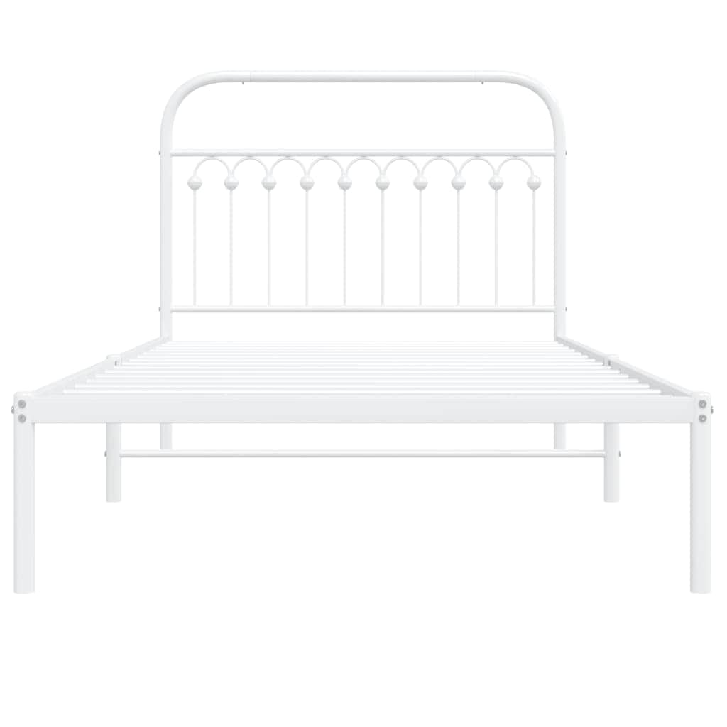 Metal Bed Frame with Headboard, King Single White\Black