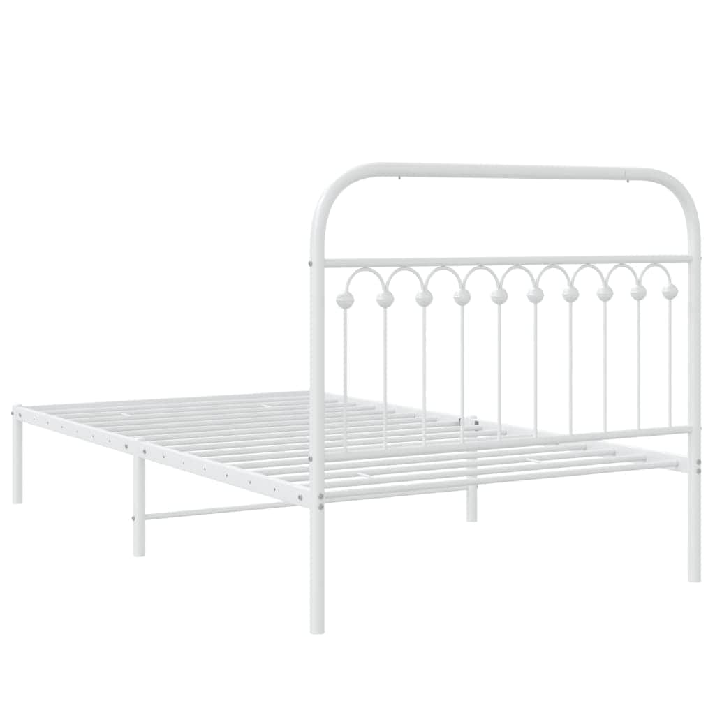 Metal Bed Frame with Headboard, King Single White\Black