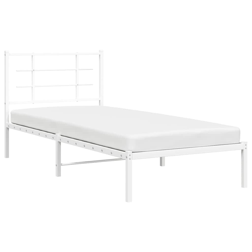 Metal Bed Frame with Headboard White