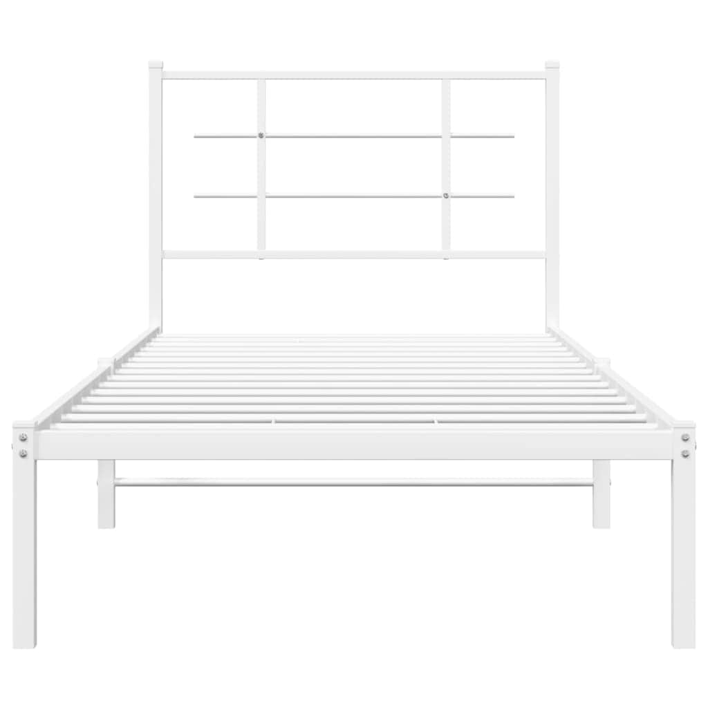 Metal Bed Frame with Headboard White