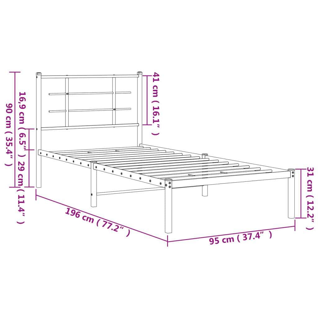 Metal Bed Frame with Headboard White