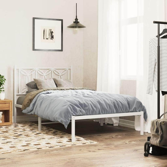 Metal Bed Frame with Headboard - White King Single