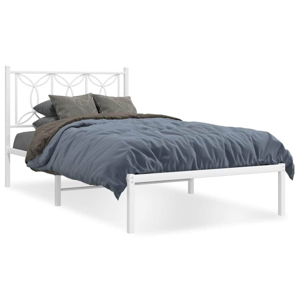 Metal Bed Frame with Headboard - White King Single