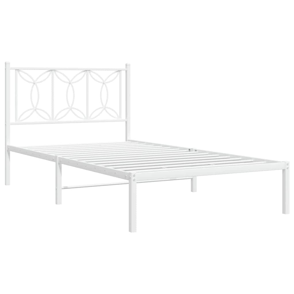 Metal Bed Frame with Headboard - White King Single