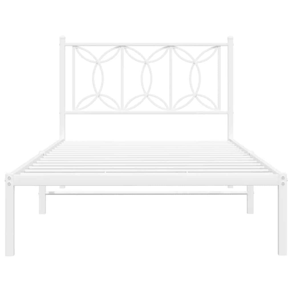 Metal Bed Frame with Headboard - White King Single