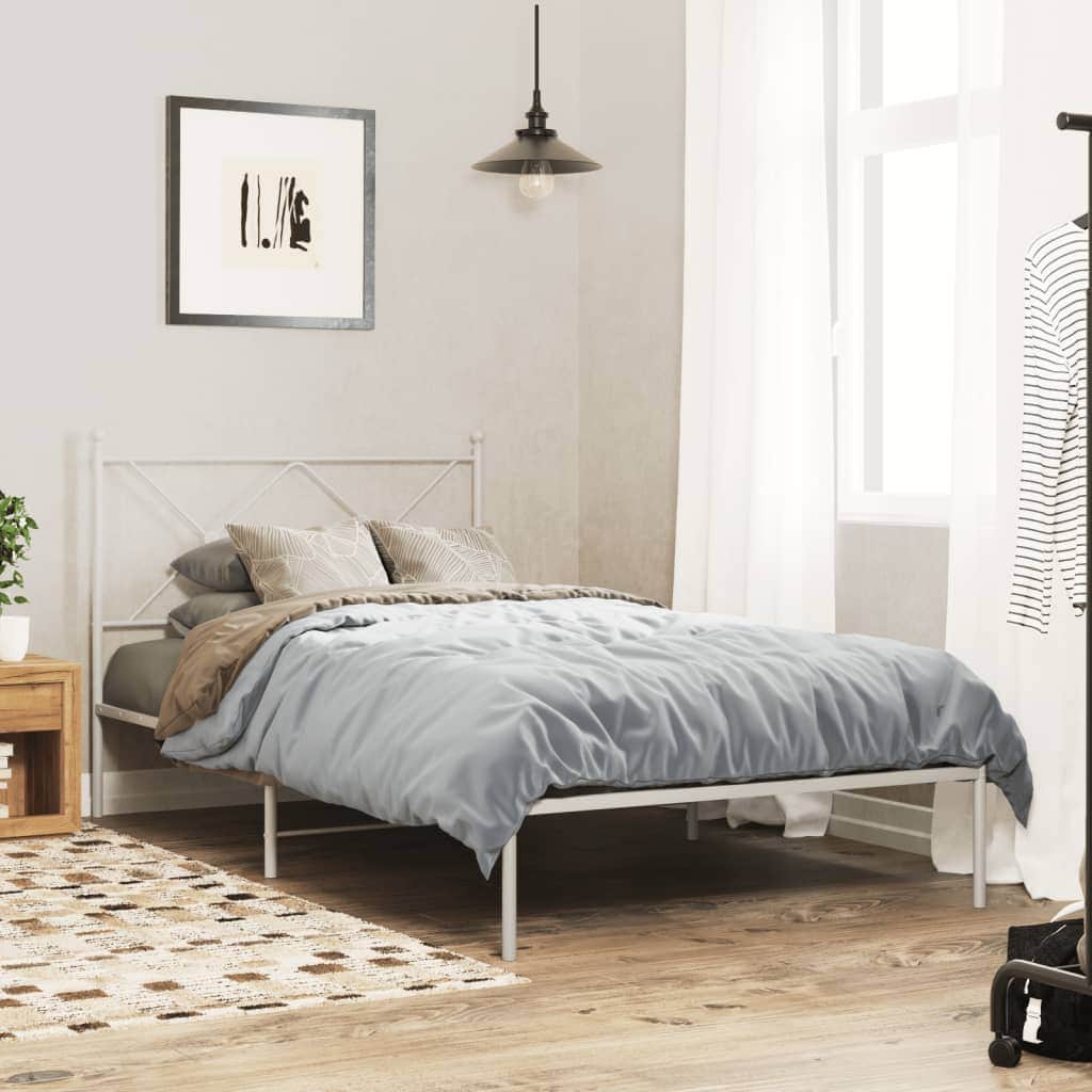 Metal Bed Frame with Headboard White - King Single Size