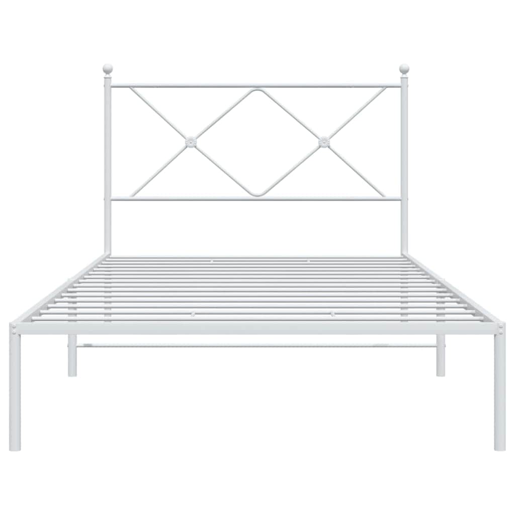 Metal Bed Frame with Headboard White - King Single Size