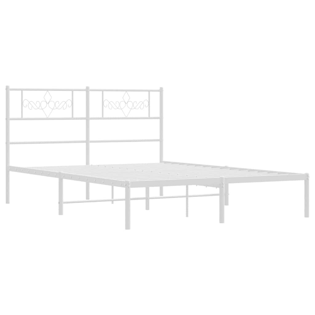 Metal Bed Frame with Headboard-White Queen