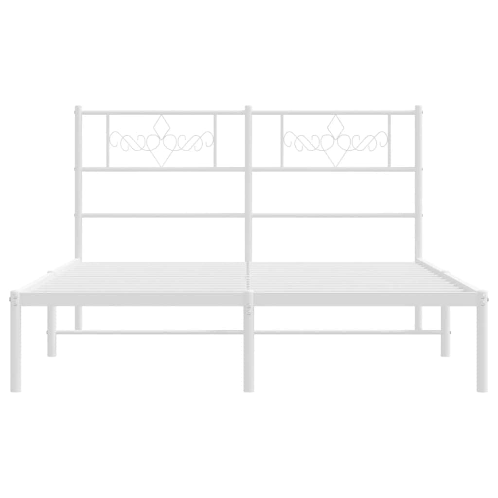 Metal Bed Frame with Headboard-White Queen