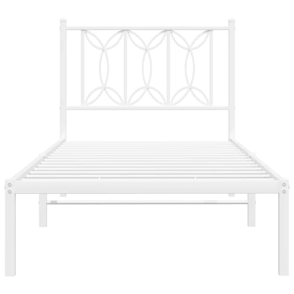 Metal Bed Frame with Headboard - White Single