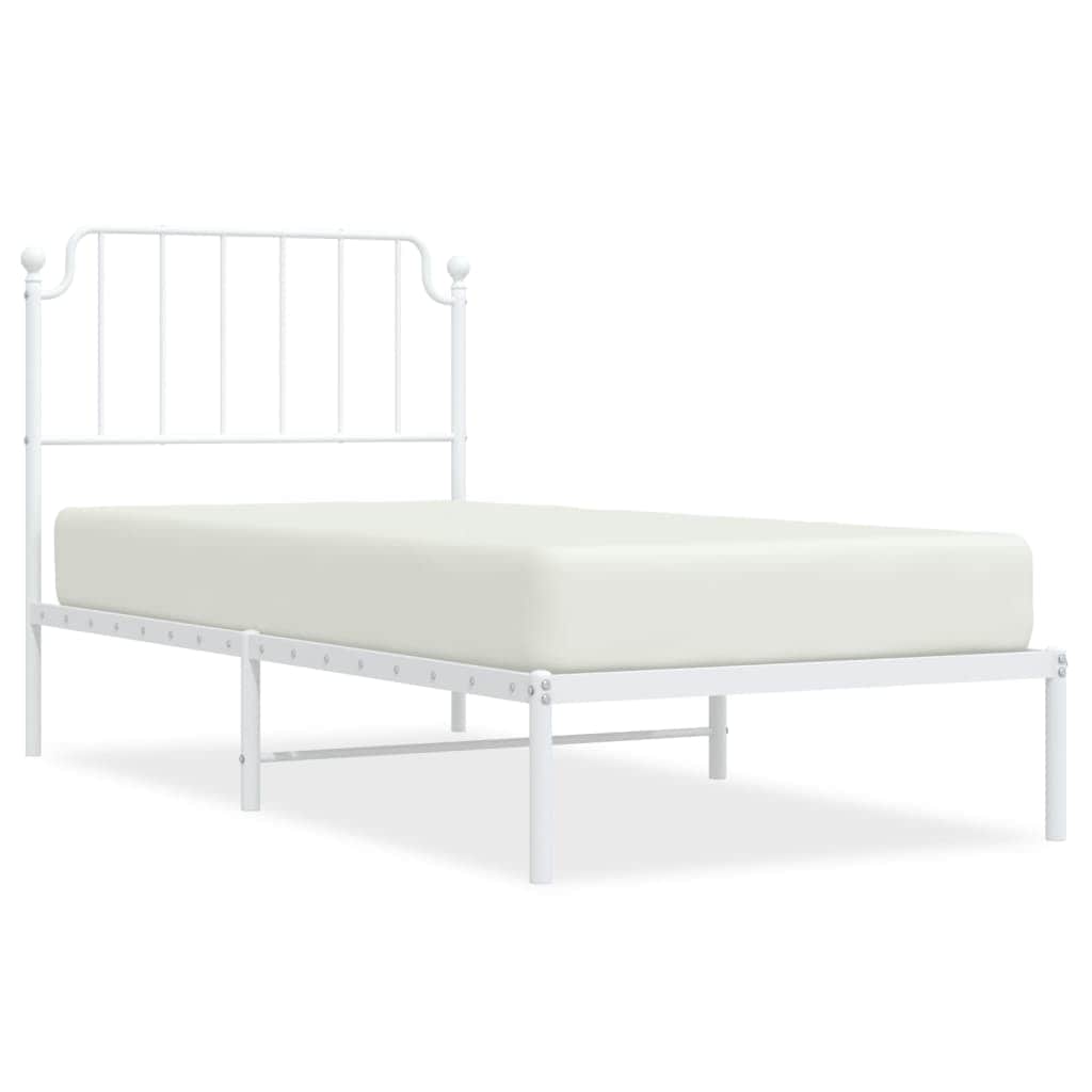 Metal Bed Frame with Headboard White Single Size
