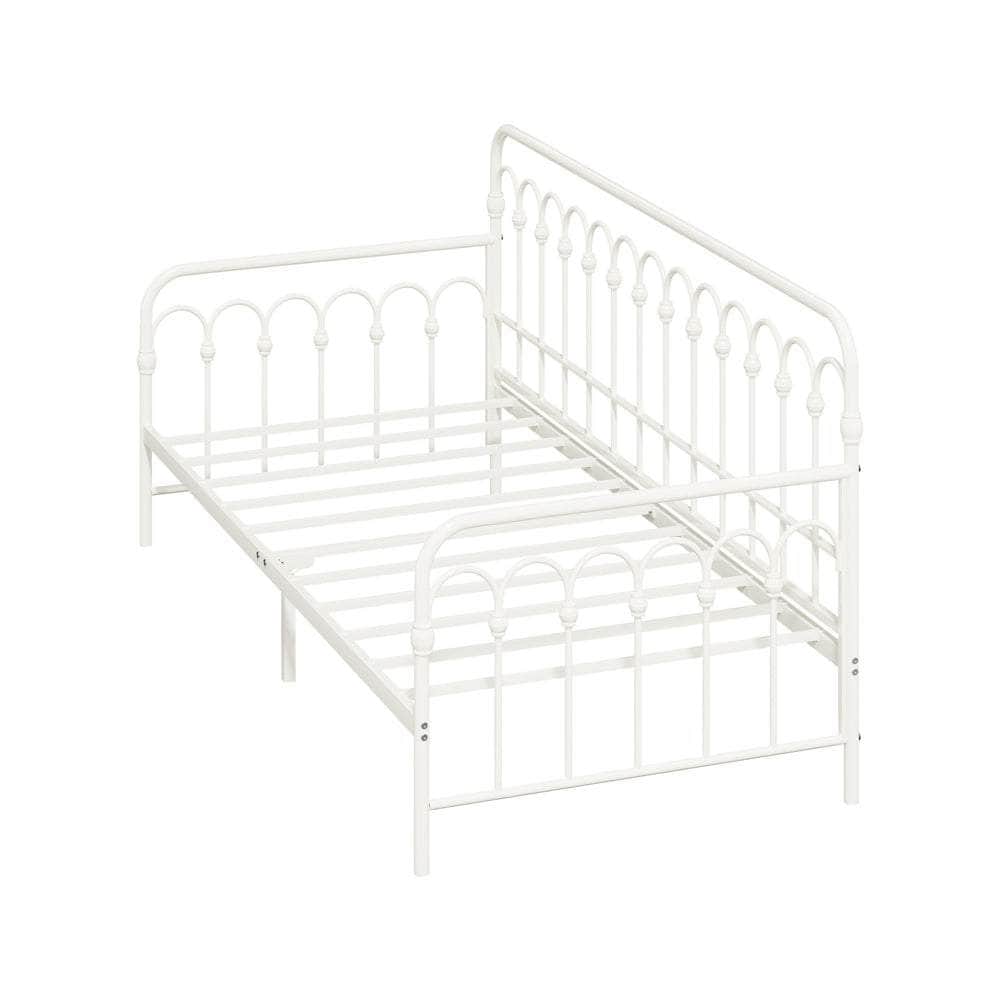 Metal Daybed Frame Single Size Sofa Bed Steel Slat Beige/Black