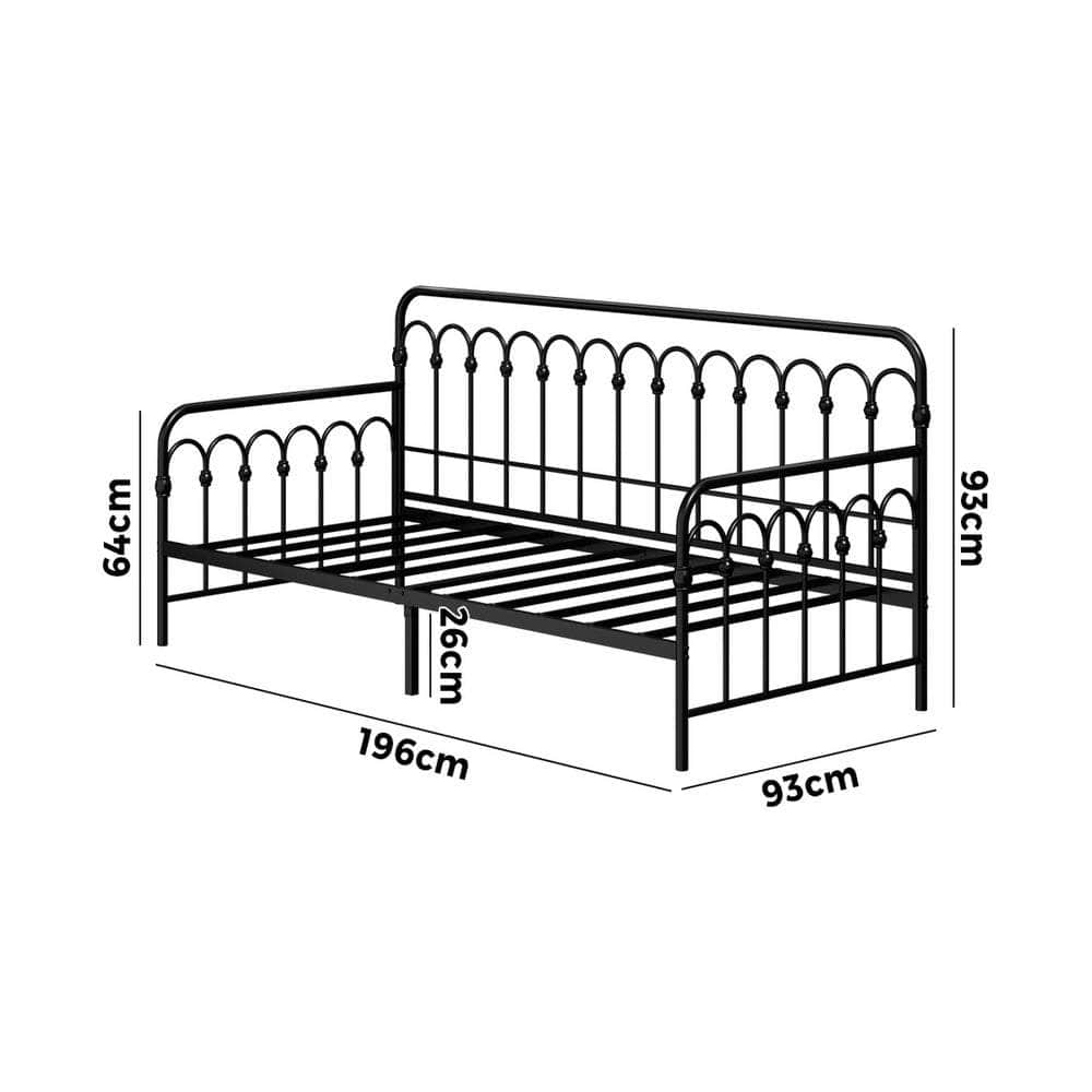 Metal Daybed Frame Single Size Sofa Bed Steel Slat Beige/Black