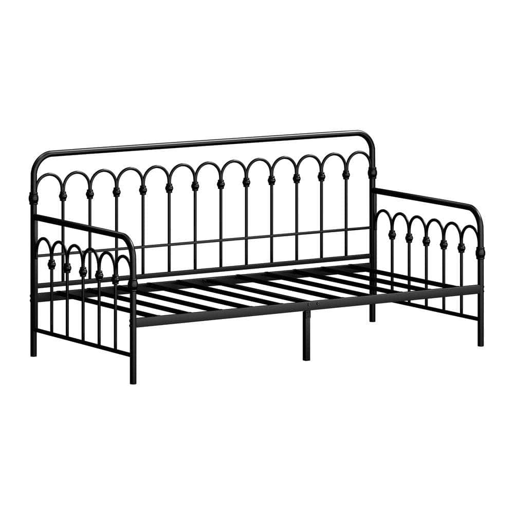 Metal Daybed Frame Single Size Sofa Bed Steel Slat Beige/Black