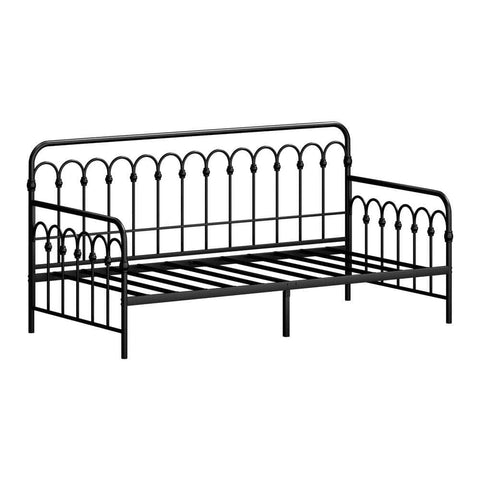 Metal Daybed Frame Single Size Sofa Bed Steel Slat Beige/Black
