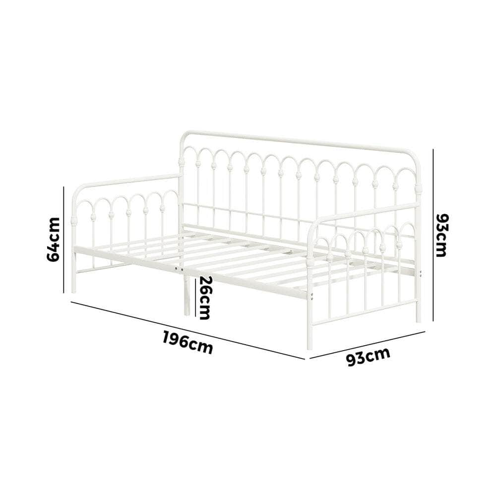 Metal Daybed Frame Single Size Sofa Bed Steel Slat Beige/Black