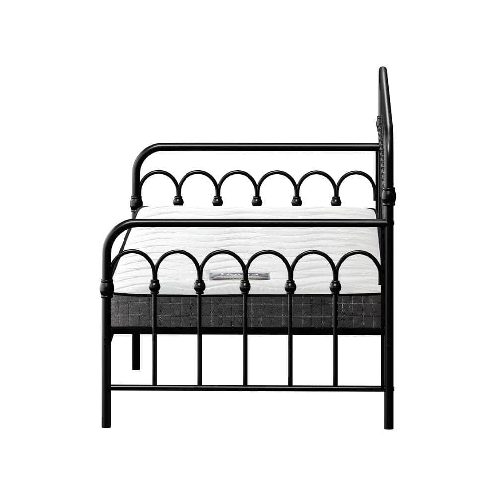 Metal Daybed Frame Single Sofa Bed with 13cm Mattress - Black & Beige