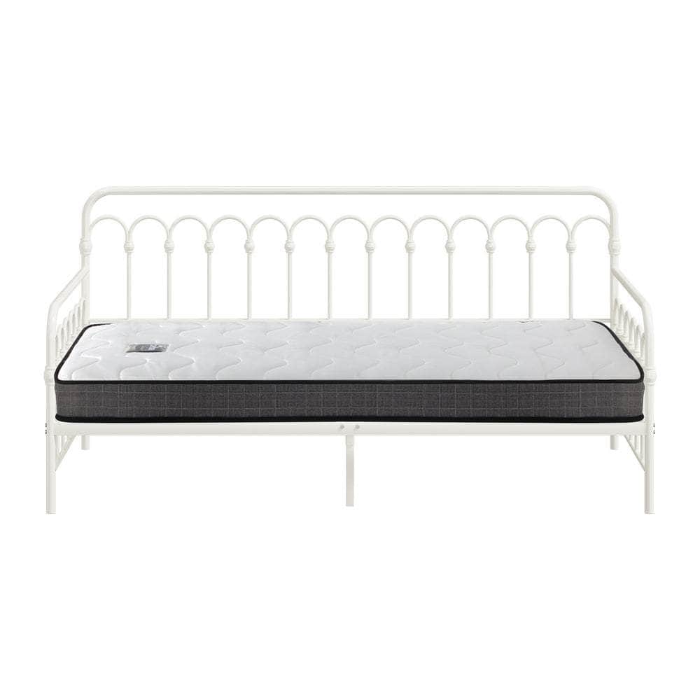 Metal Daybed Frame Single Sofa Bed with 13cm Mattress - Black & Beige