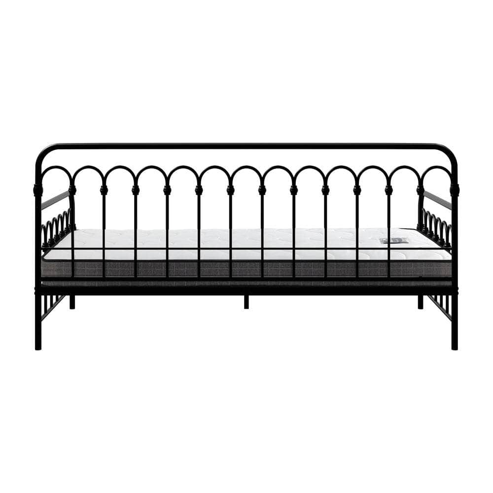 Metal Daybed Frame Single Sofa Bed with 13cm Mattress - Black & Beige