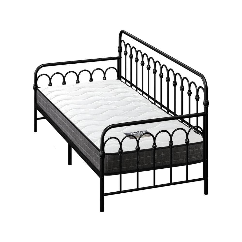 Metal Daybed Frame Single Sofa Bed with 13cm Mattress - Black & Beige