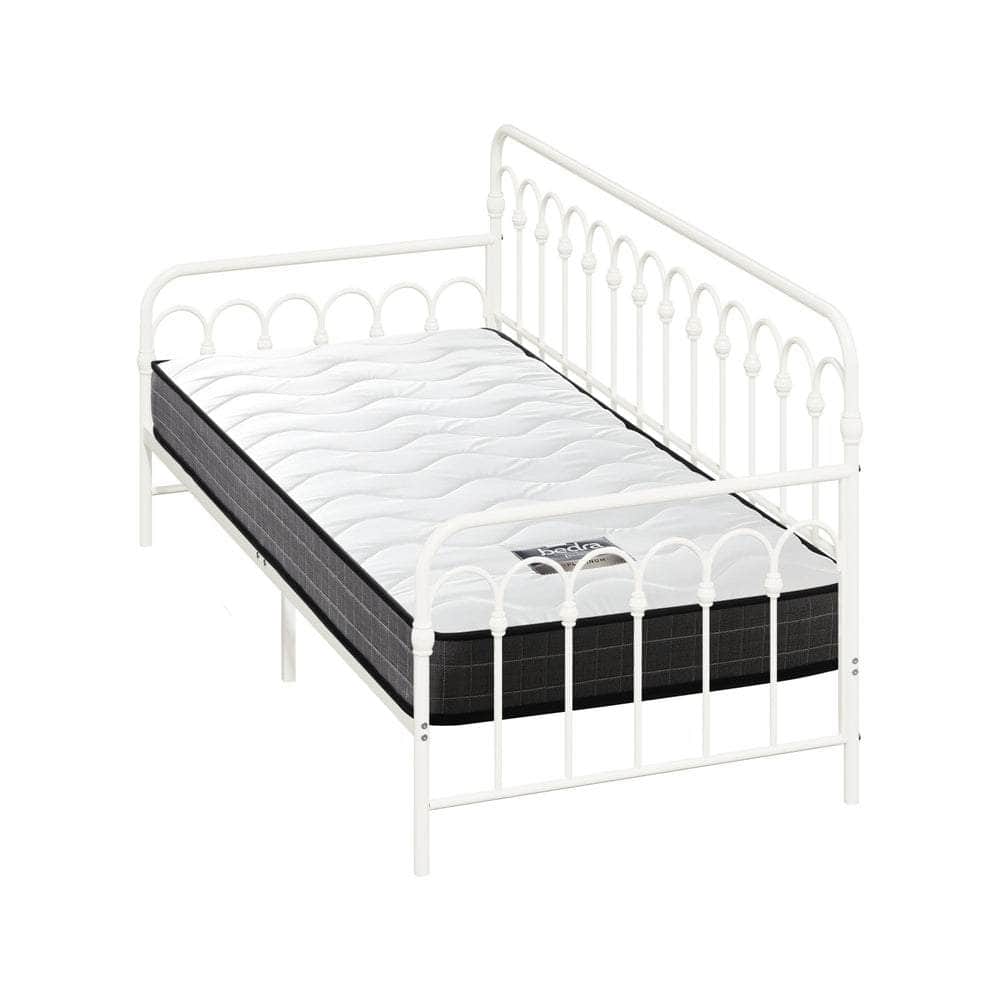 Metal Daybed Frame Single Sofa Bed with 13cm Mattress - Black & Beige