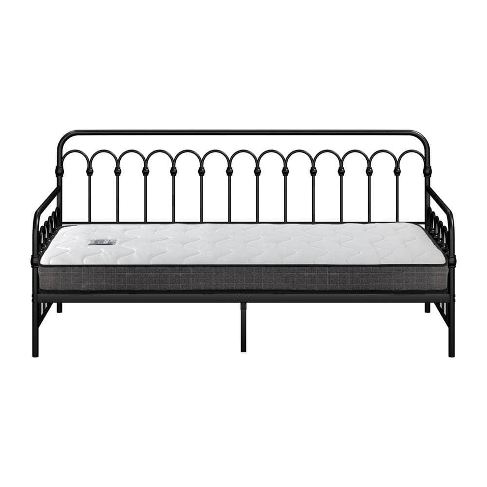 Metal Daybed Frame Single Sofa Bed with 13cm Mattress - Black & Beige