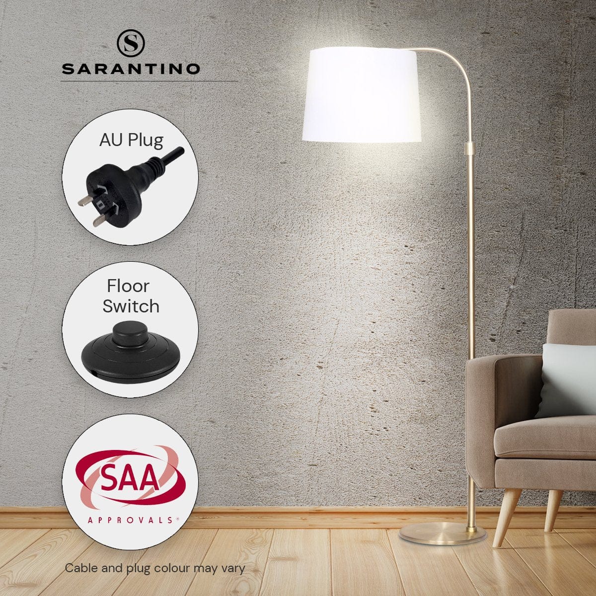 Metal Floor Lamp Brass Finish Adjustable Height with Metal finish
