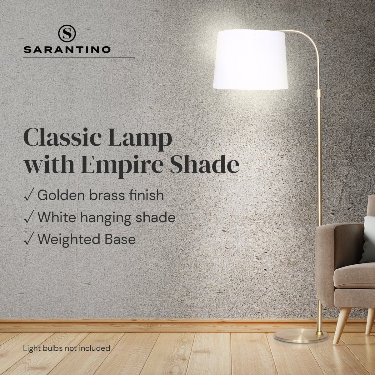 Metal Floor Lamp Brass Finish Adjustable Height