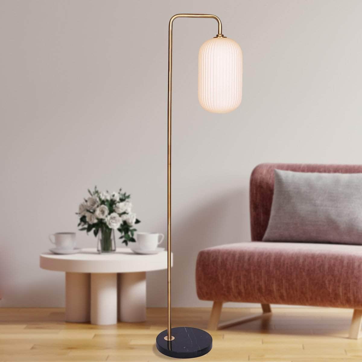 Metal Floor Lamp With Opal Glass Shade with Metal finish