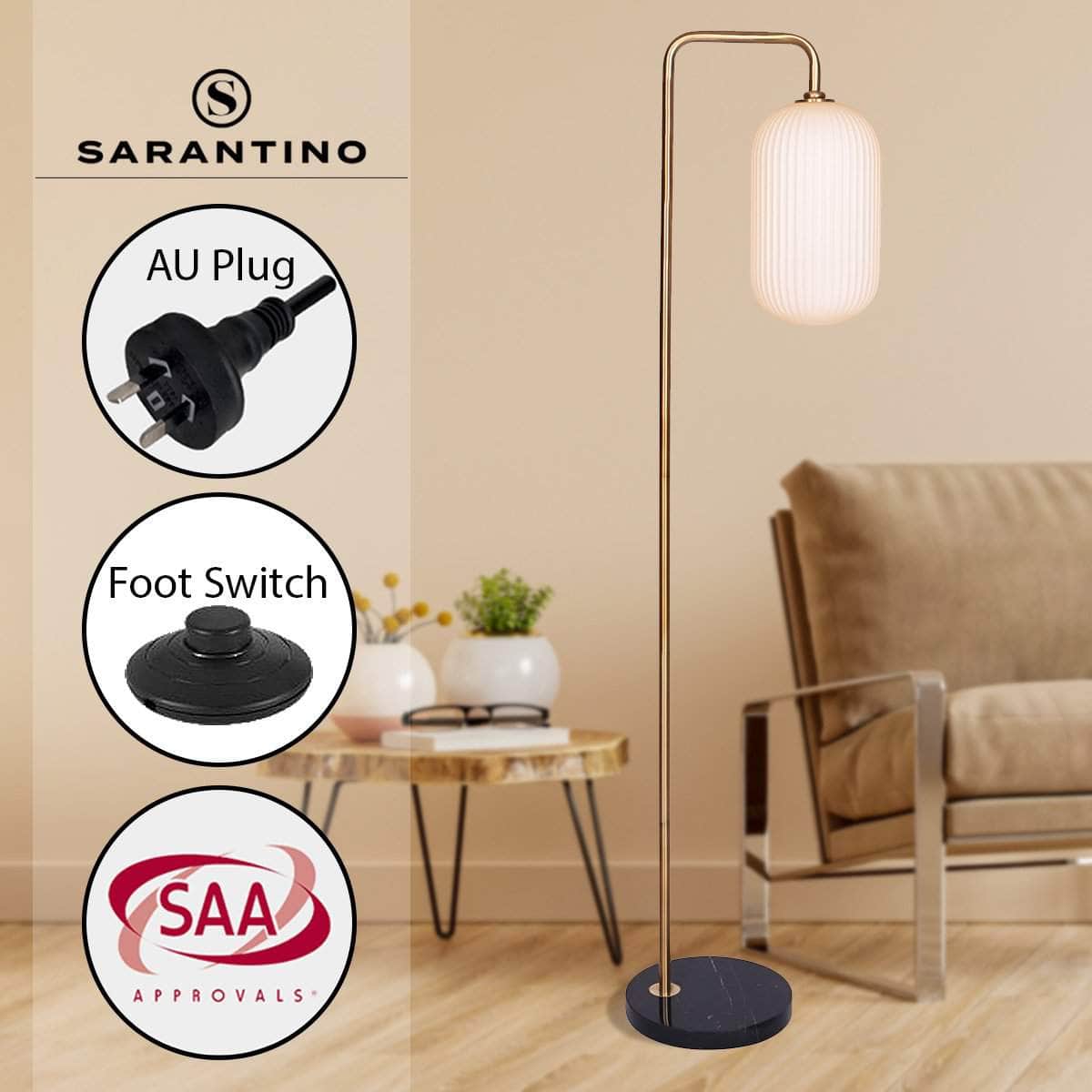 Metal Floor Lamp With Opal Glass Shade - Metal finish