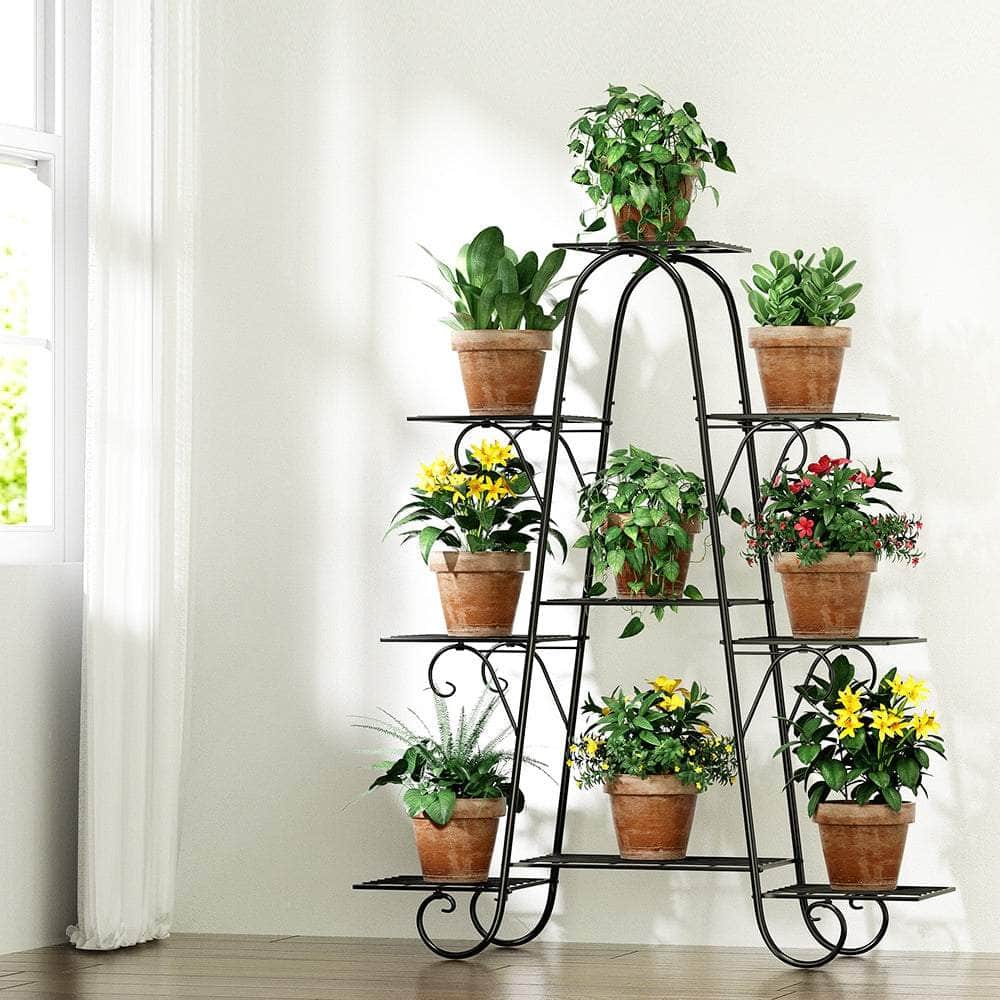 Metal Flower Pot Rack - Outdoor/Indoor Plant Stand | Corner Shelf in Black