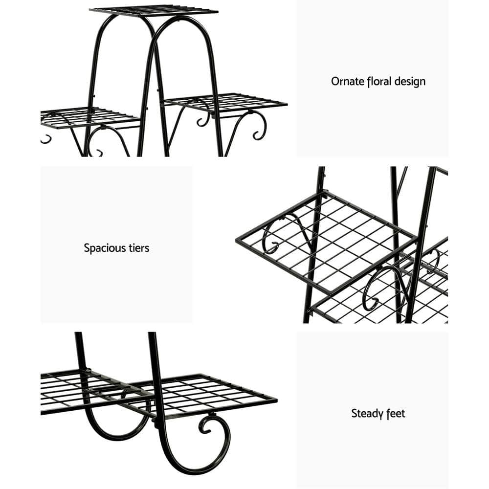 Metal Flower Pot Rack - Outdoor/Indoor Plant Stand | Corner Shelf in Black