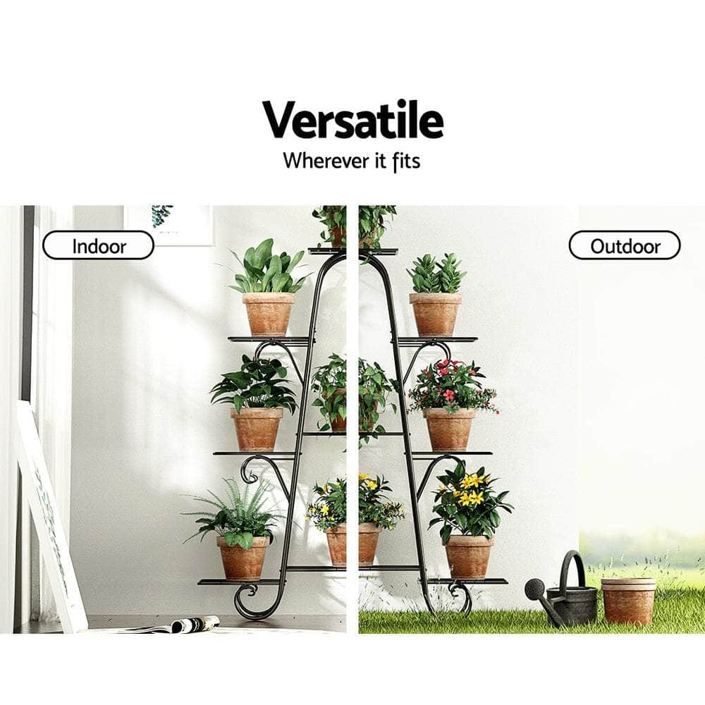 Metal Flower Pot Rack - Outdoor/Indoor Plant Stand | Corner Shelf in Black