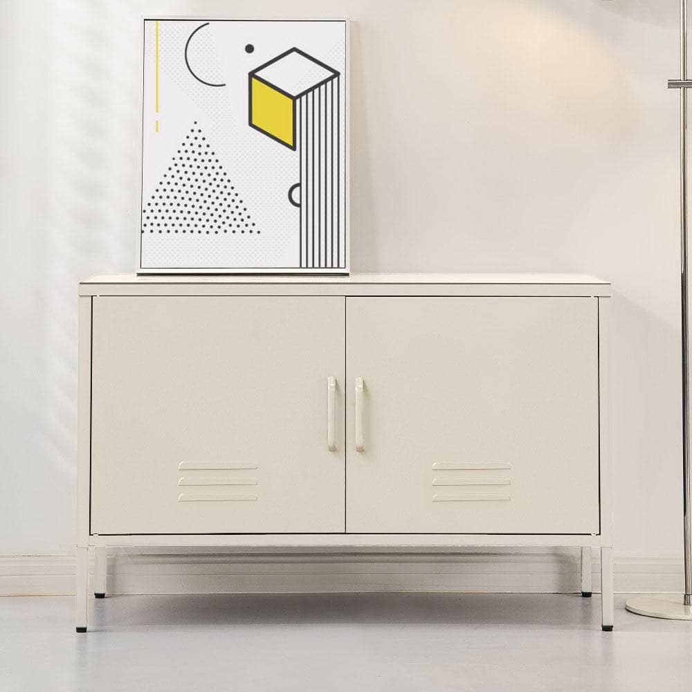Metal Locker Storage Shelf Organizer Cabinet Buffet Sideboard Yellow/White