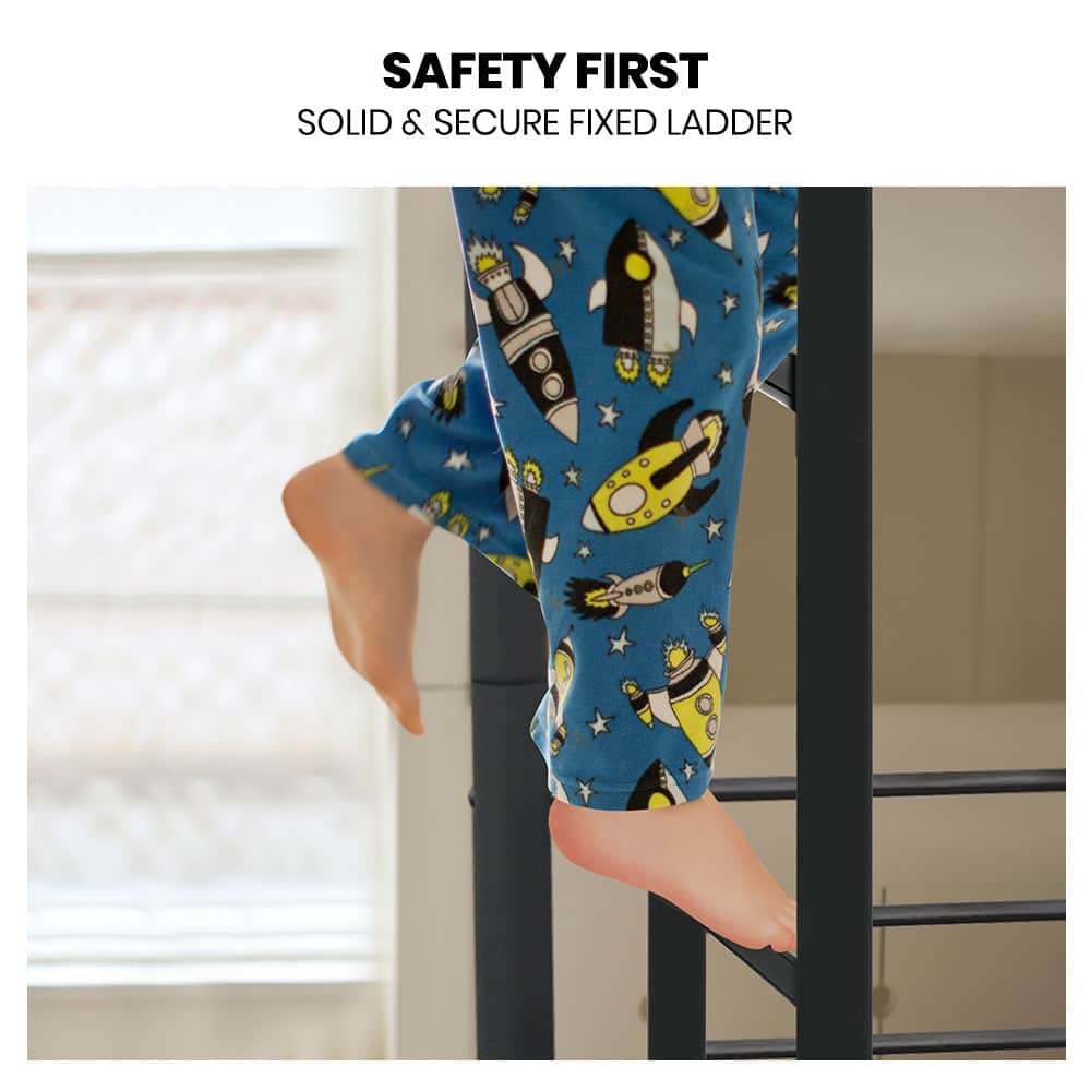 Metal Single Over Double Bunk Bed Frame Dark Matte Grey King Size