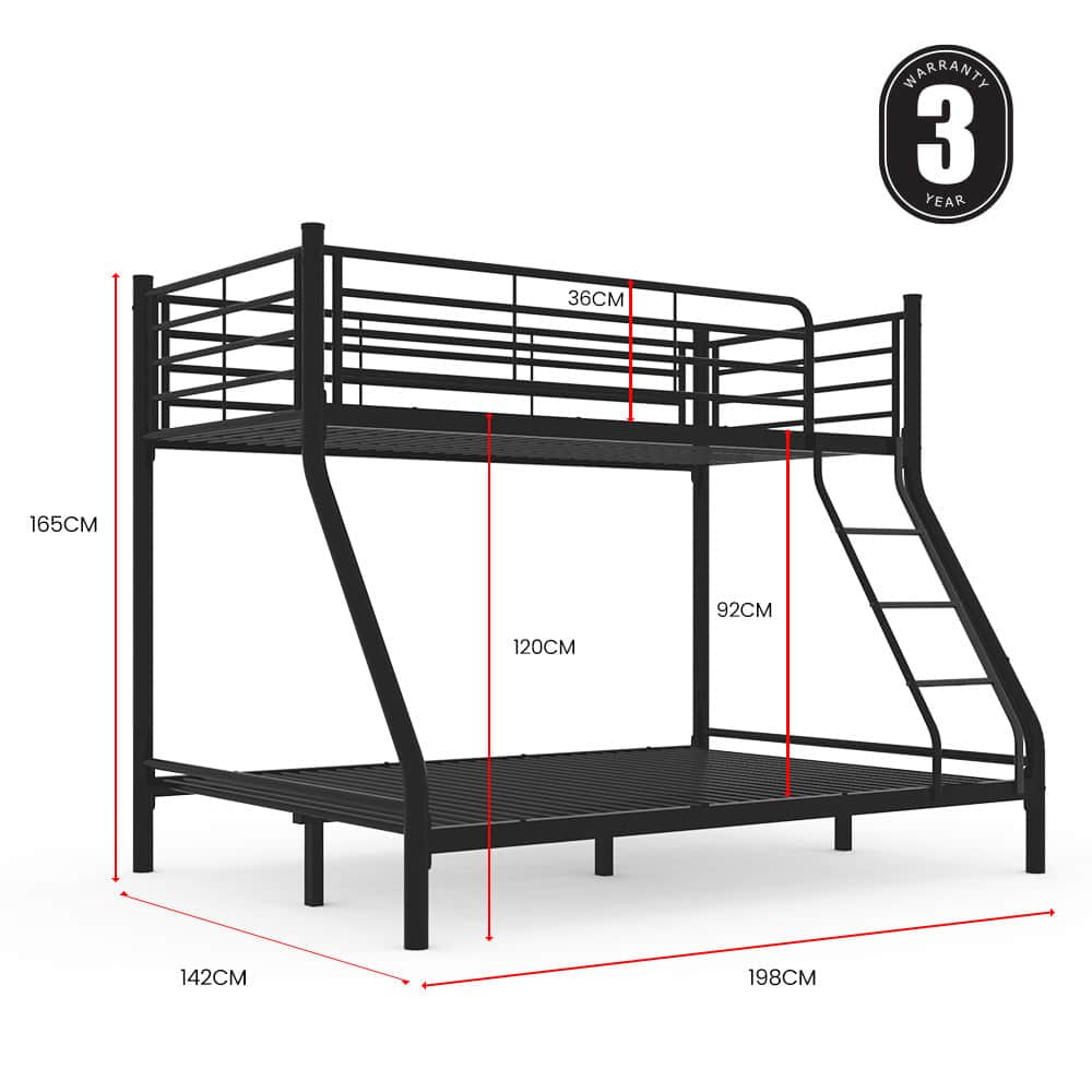 Metal Single Over Double Bunk Bed Frame Dark Matte Grey King Size
