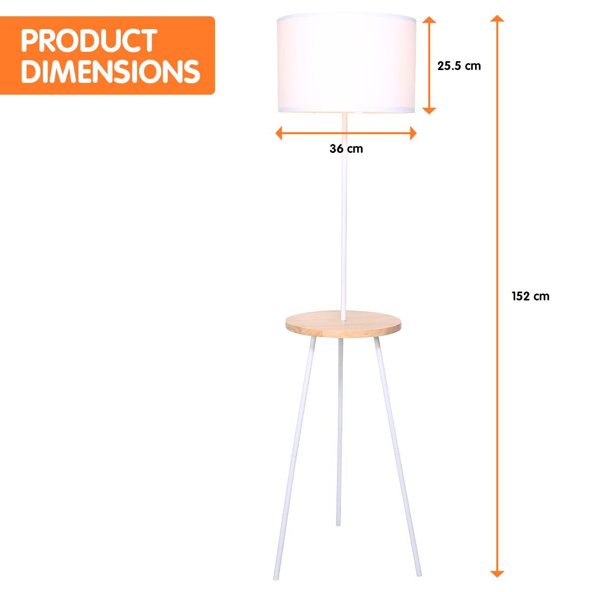 lamps - Metal Tripod Floor Lamp Shade with Wooden Table Shelf
