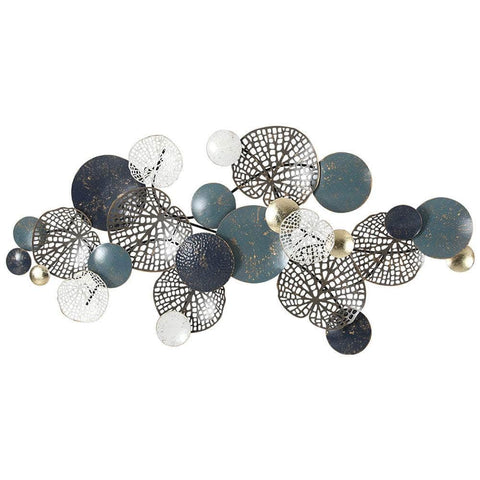 Metal Wall Art Hanging Sculpture 132Cm Home Decor Leaf Circles Blue