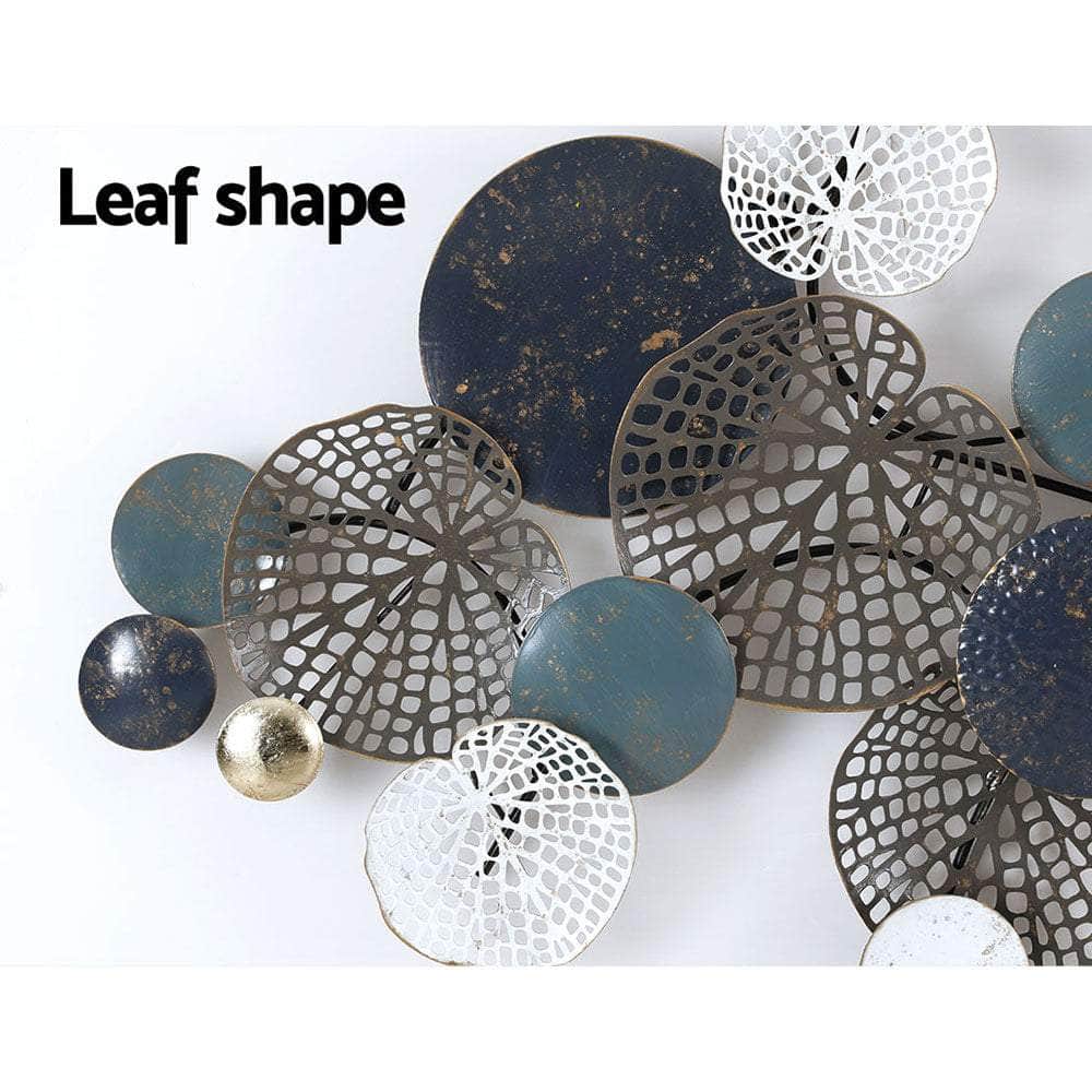 Metal Wall Art Hanging Sculpture 132Cm Home Decor Leaf Circles Blue