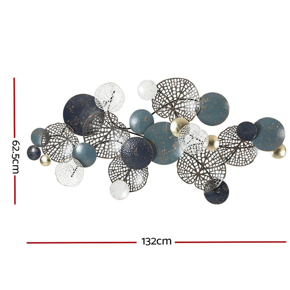 Metal Wall Art Hanging Sculpture 132Cm Home Decor Leaf Circles Blue