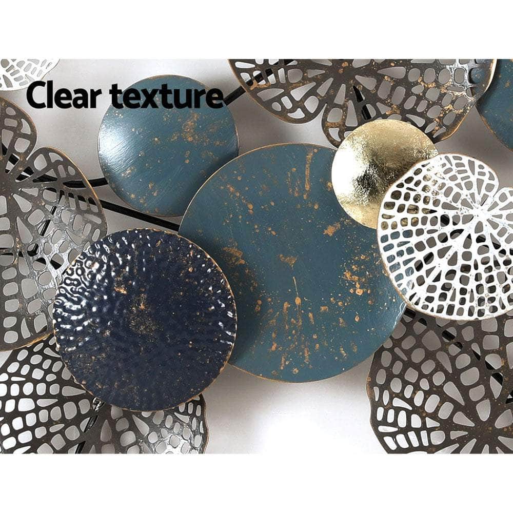 Metal Wall Art Hanging Sculpture 132Cm Home Decor Leaf Circles Blue