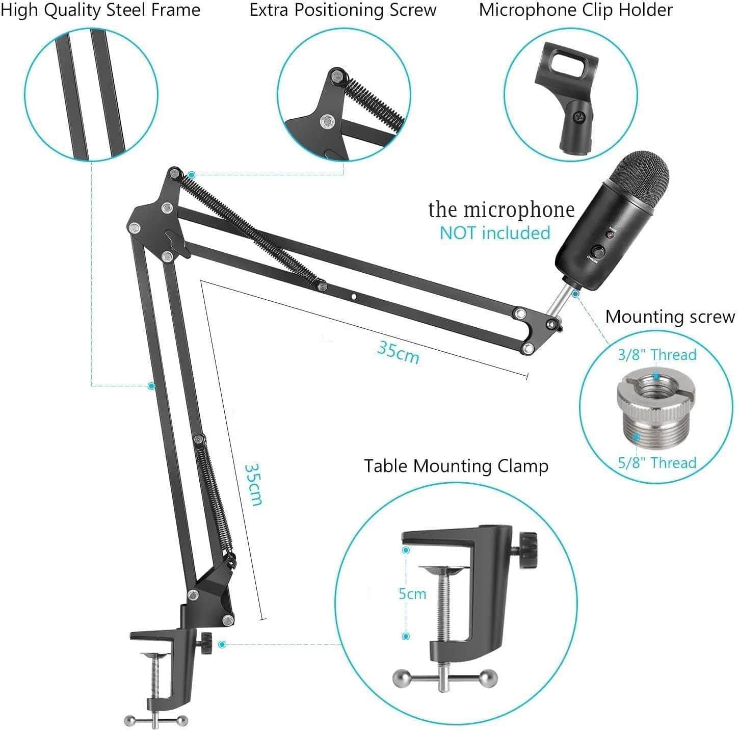 Microphone Radio Broadcasting Stand With 3/8t o 5/8 Screw Adapter - photo 2