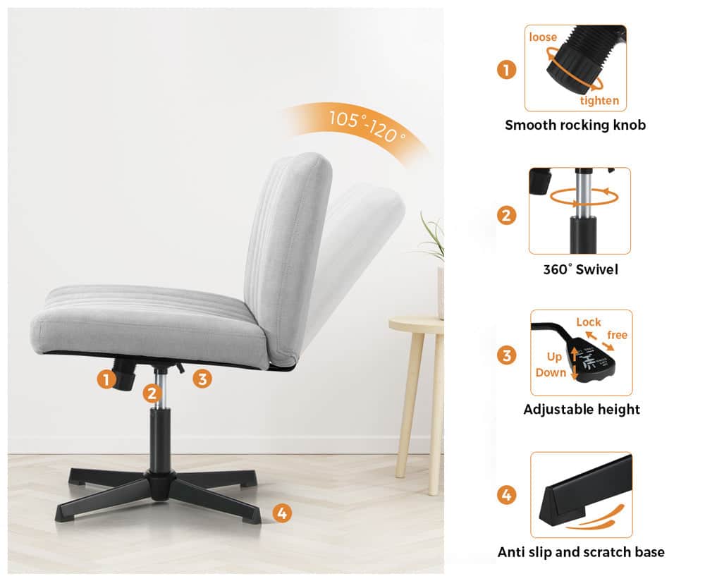 Mid Back Armless Office Chair Adjustable Wide Seat Grey Ergonomic Desk Chair