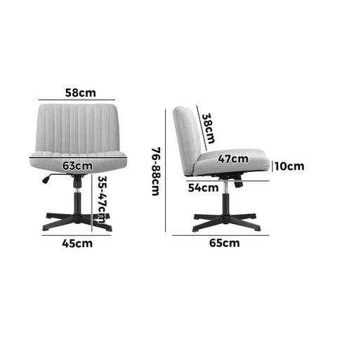 Mid Back Armless Office Chair Adjustable Wide Seat Grey Ergonomic Desk Chair
