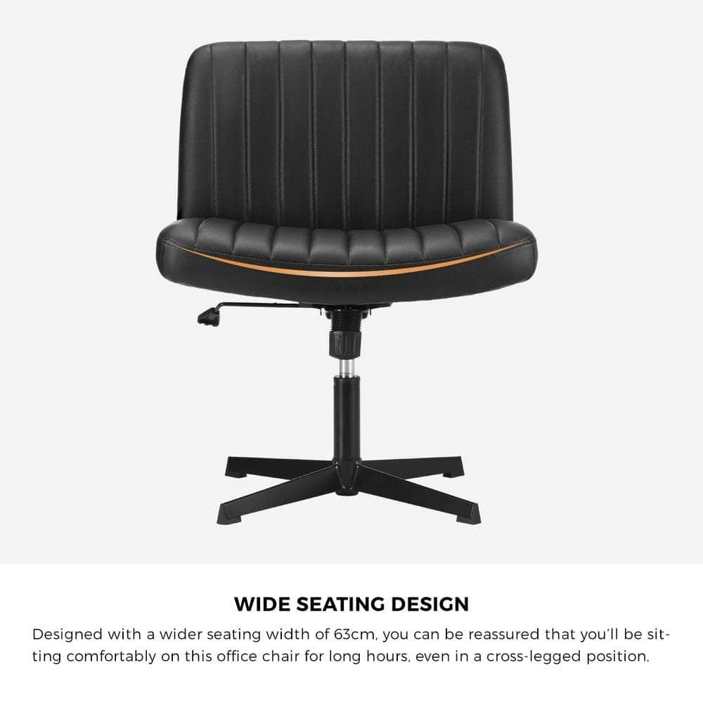 Mid Back Armless Office Chair PU Leather Black